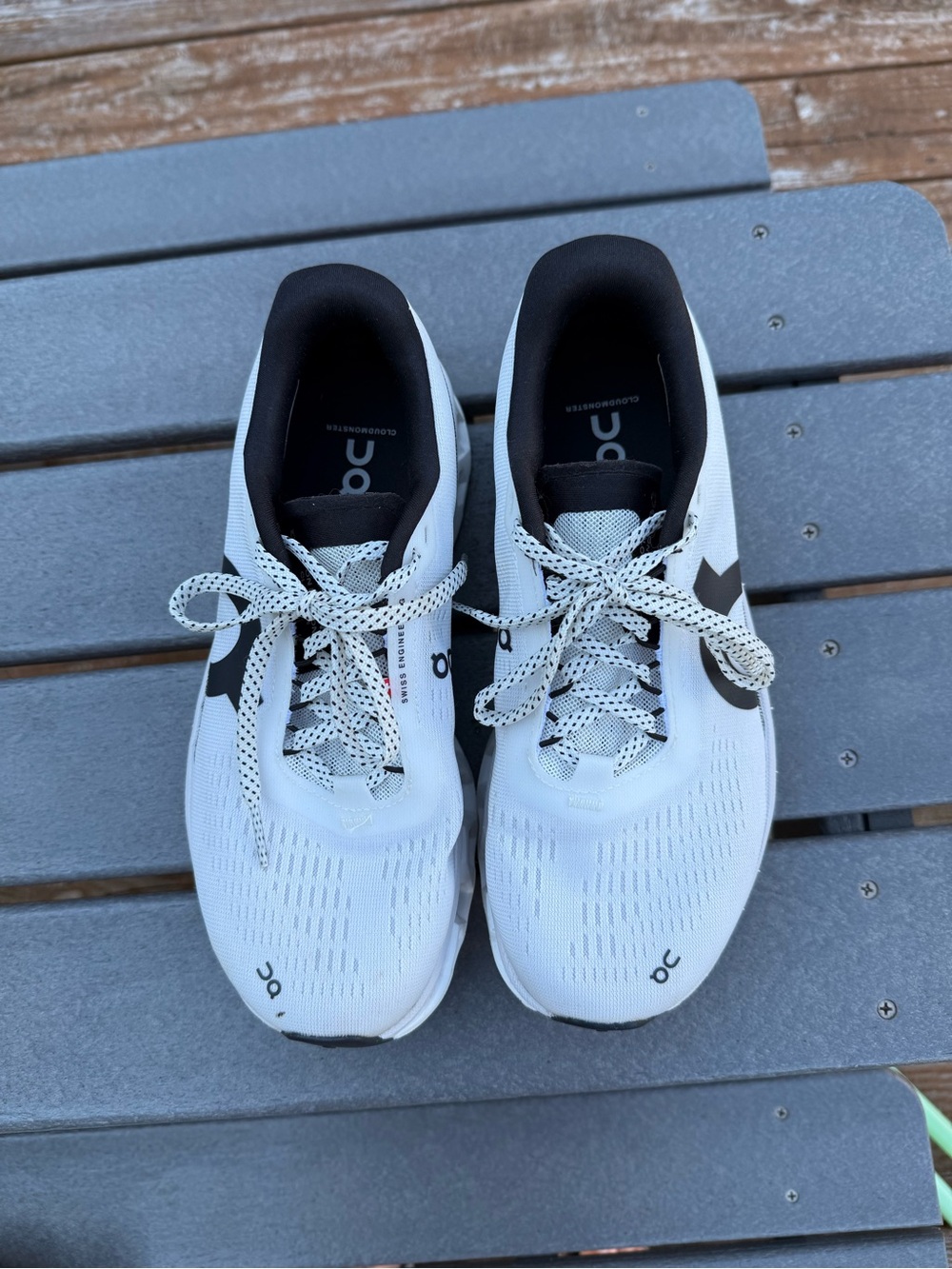 On Running Women’s CloudMonster 2 White Athletic Running Shoes with Black Accent